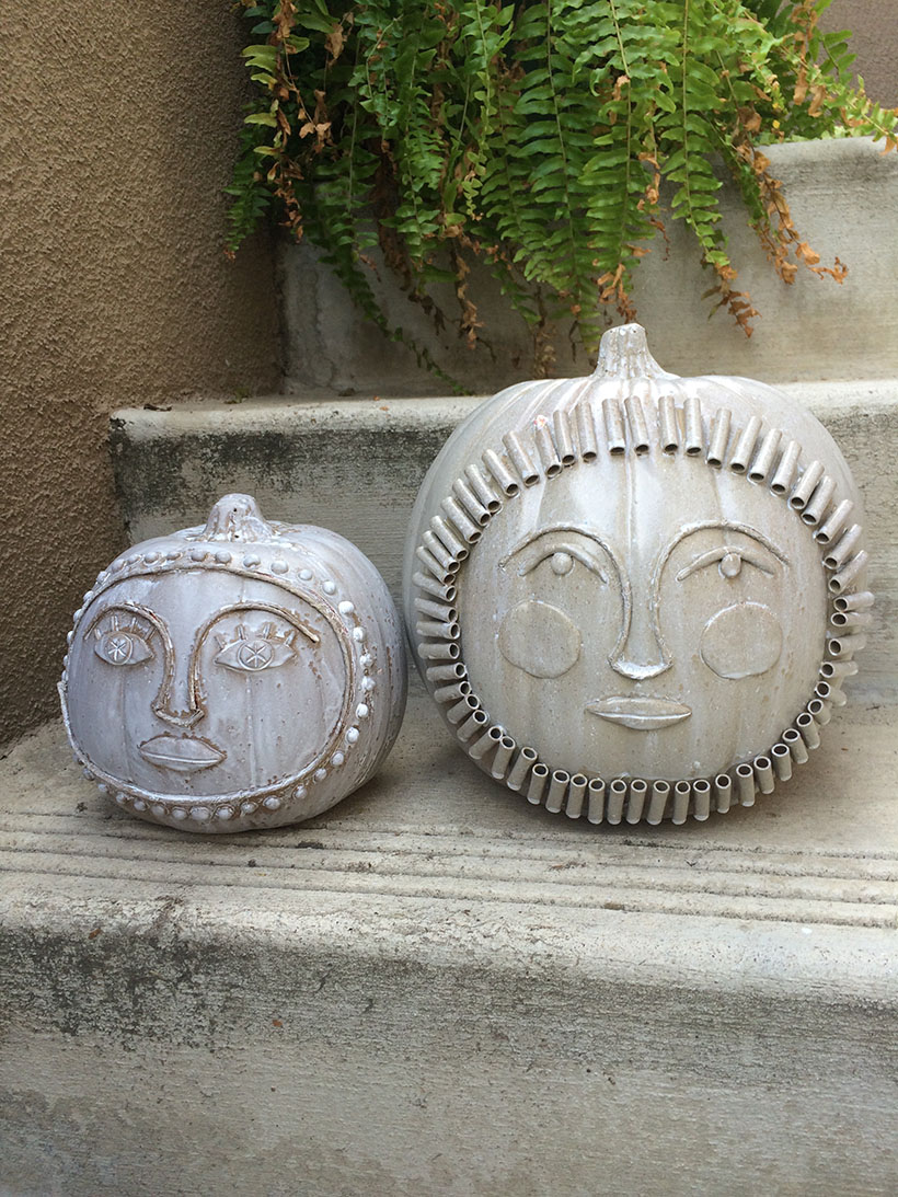 Fall 2014 centerpiece and pottery inspired pumpkins via happymundane.com
