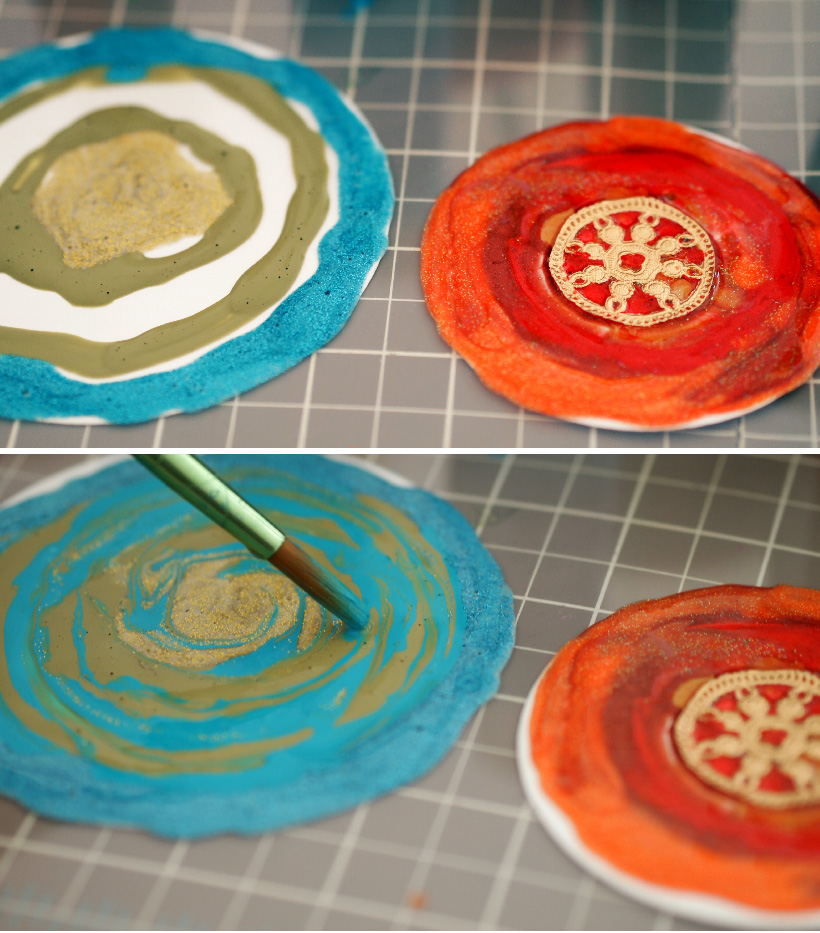 DIY painted disc ornaments via happymundane.com
