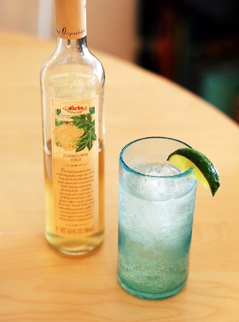 elderflower syrup, club soda, lime via happymundane.com