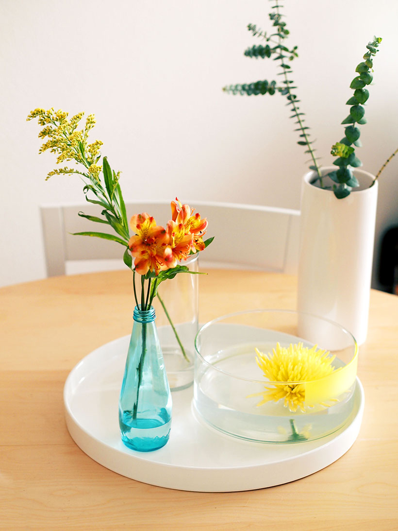 isolate flowers from a mixed bouquet for a simple modern arrangement via happymundane.com