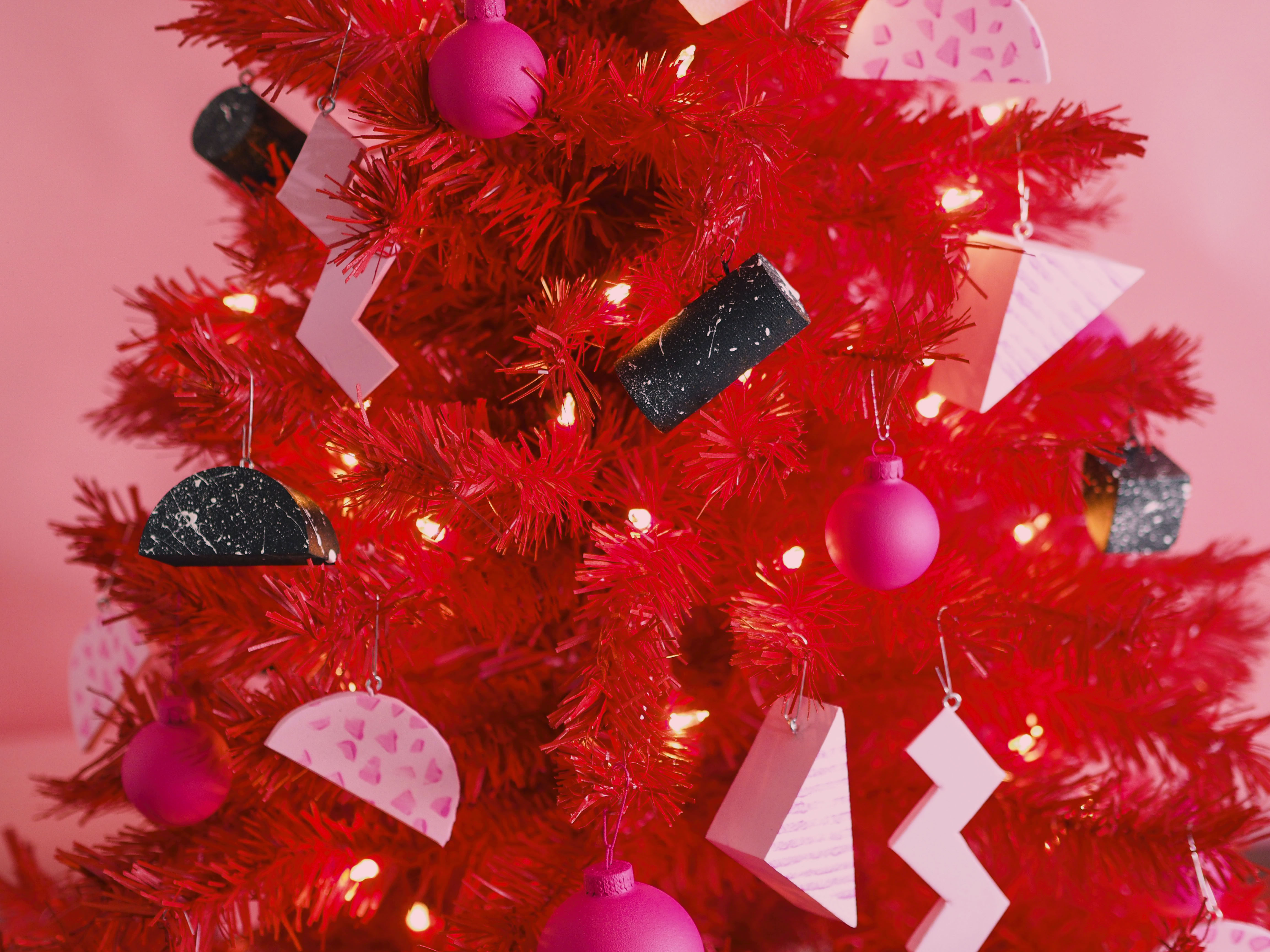 Happy Mundane Holiday 2018 Pink and Red Post Modern inspired Christmas tree